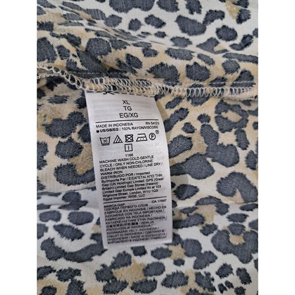 Gap Xl Womens Top Flowy Breezy Boat Neck Wide Sleeve Blouse Leopard Black Tan - Picture 7 of 8